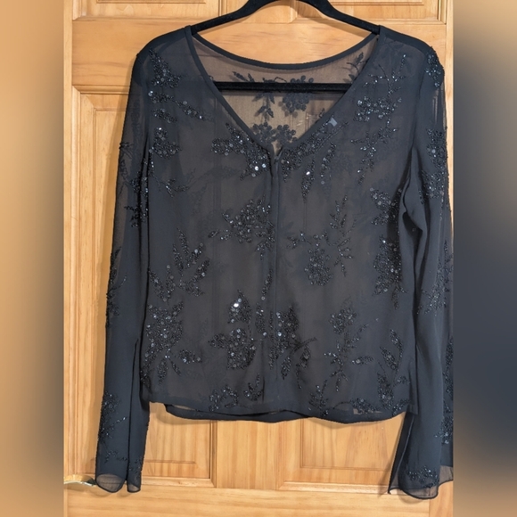 J Kara Black Sequin Embellished Blouse - Picture 2 of 10